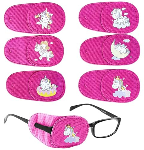 Augenklappe für Brillen, Wiederverwendbar Augenklappe Medizinisch Vliesstoff Eye Patches, rechte Augenpflaster von faulen Augen, Amblyopie, Strabismus (Rosa Einhorn-Rechtes Auge)