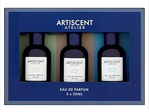Artiscent Geschenkset für Herren, Zedernblanz, Moschus Doré, Eau de Parfum, Vetiver Arome 3 x 20 ml Eau de Parfum – Vatertagsgeschenk