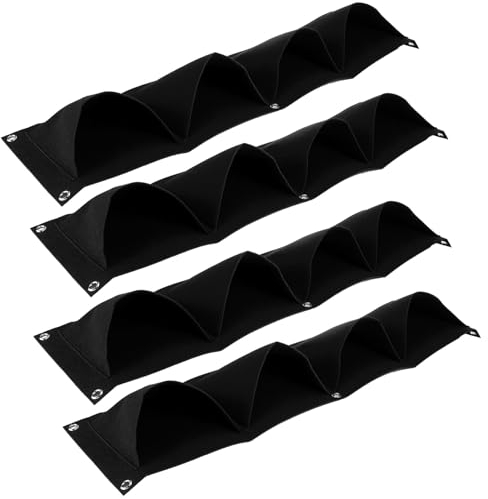 aqxreight Wandmontierte Pflanztasche aus Filz mit 4 Taschen, Wiederverwendbarer Gartenpflanzer (Black)