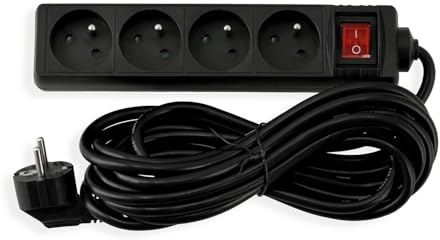 Verlängerungskabel 5m schwarz mit 4-Fach Steckdosenleiste und Schalter Mehrfachstecker 230V für Büro Wohnzimmer Küche Werkstatt TV Gaming Homeoffice Max. Belastung 3680W 220–240V AC Schwarz