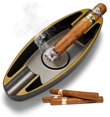 Cenicero De Resina Para Puros, Cenicero De Doble Ranura De Gran DiáMetro, Cenicero PortáTil Para Puros, Accesorios Para Cigarrillos, DecoracióN Del Hogar Para Exteriores E Interiores,Black