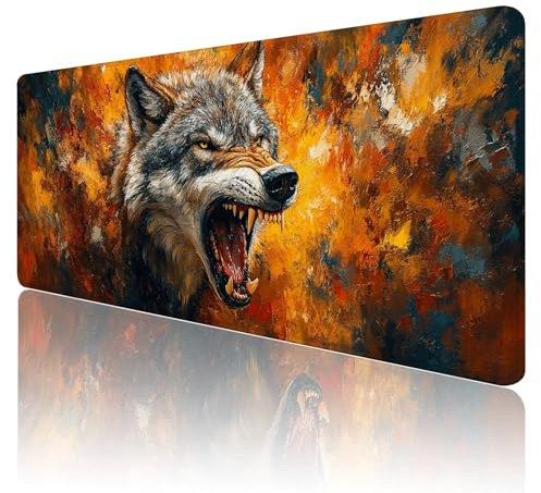 Mauspad XXL 1000 x 500 mm Gaming Mauspad Wolf Groß VernäHte Kanten Schreibtischunterlage Mit Wasserdicht rutschfeste Gummibasis Tier Mousepad Mouse Pad Desk Mat für Home Office Frauen Geschenk R174