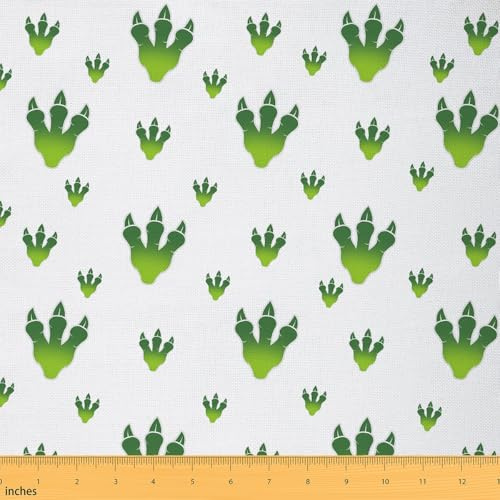 Loussiesd Cartoon Dinosaurier Stoff 92x150cm Für Kinder Jungen Teens Nette Dino Stoff Meterware Pfote Drucke Schlafzimmer Dekor Grün Weiß Patchwork Stoffe für Stühle, für Handgemachten Quilten