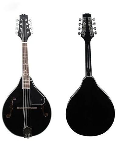 Mandoline Musikinstrumente Für Anfänger Schwarze Mandoline Im A-Stil 8-saitig Mandoline Aus Lindenholz Ebenholz Mit Tasche Stimmgerät Stoff Für Üben Von Saiteninstrumenten(A)