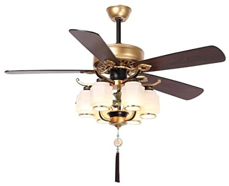 Ventilatore Da Soffitto Con Luce Per Soggiorno Ventilatore Da Soffitto Con 3/6 E27 (nessuna Luce) E Telecomando, Ventilatore Da Soffitto Stile Lanterna Con Cinque Pale In Legno Reversibili(52 Inches)