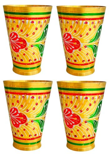 BRACOP® Messingglaskrug, Wasserkrug, geprägte Gläser, Kelchgläser-Set, Trinkbecher, 4er-Set, Wasserbecher, Becher, Blumenglaswaren, Servierutensilien, Trinkflasche, Wasserglas