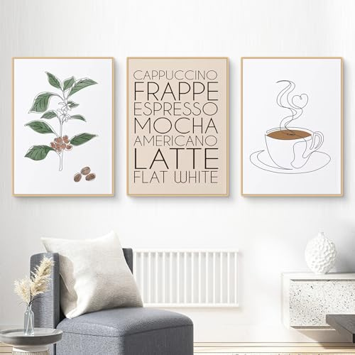 Uixxducc 3er Premium Vintage Coffee Poster Set Kaffee Bilder für Küche Moderne Wandbilder Wohnzimmer Küche Bild ideale Geschenke für Kaffee-Liebhaber ohne Rahmen (30×40 cm)