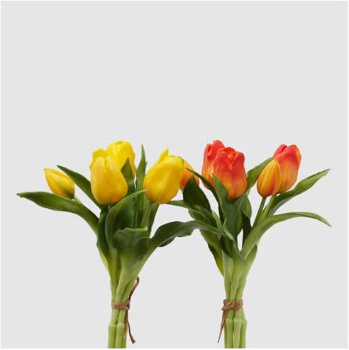 EDG Enzo de Gasperi Tulipano Olis gommoso, Fiore Artificiale per Decorazione, Bouquet 5 Tulipani Finti H28 cm 2 Varianti(1pz) Giallo