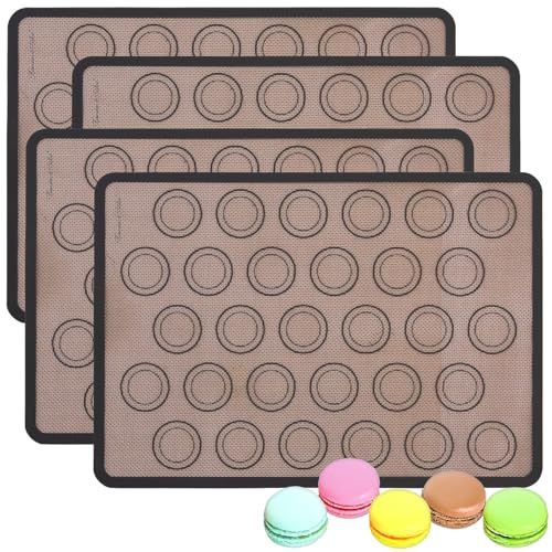 Rosenstein & Söhne Backofenmatte Silikon: 4er-Set rutschfeste Macarons-Silikon-Backmatten, 40 x 30 cm (Backmatte mit Macaron-Vorlagen, Backunterlage für, Backen)
