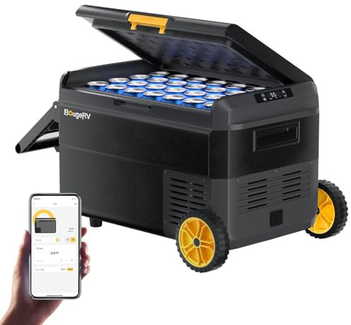 BougeRV CRS Nevera Compresor Portátil 40L con Asa y Ruedas Nevera Coche 12V 24V 220V APP Control Cesta Integrada Congelador o Refrigerador Resistente al Agua IPX4 Camping Viaje Barco Camión -20°C