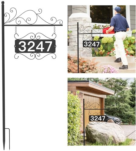 Metal Address Plaque for Outside, House Numbers for Outside, Street House Numbers for Outside, Address Sign for Houses, Double-Sided Address Sign for House Home Street Garden Yard (44 Pole)