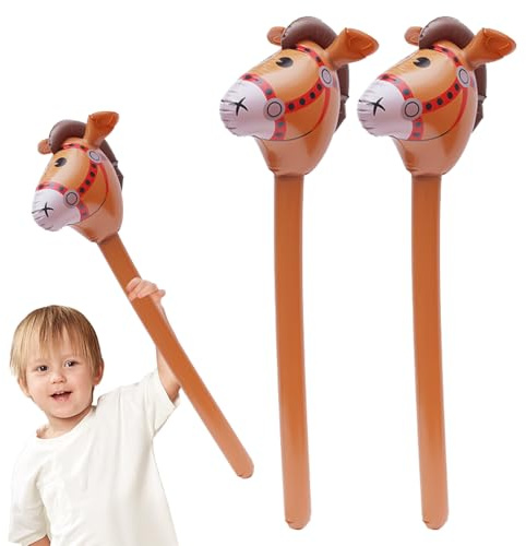 2 Stück Steckenpferd Steckenpferde, 95cm Aufblasbares Steckenpferd, Hobby Horse für Kinder Pferde, Horsing Pferd Pferdekopf, Pferdespielzeug für Cowboy Thematische Party Deko Festival Cosplay (Braun)