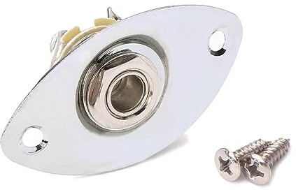 Gt04 Ovale Gitarrenausgangsbuchse in Chromoptik für E-gitarre | Versenkte 1/4-zoll Ausführung, Silberne Oberfläche, 2 Montageschrauben Enthalten