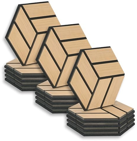 Homestyle4u Lot de 15 panneaux acoustiques hexagonaux - 30 x 26 x 2 cm - Insonorisation naturelle - Traitement acoustique - Décoration murale