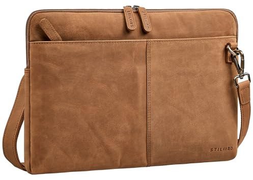 STILORD Graham Vintage Laptoptasche Leder Schwarz 15.6 Zoll Aktentasche Herren Damen Notebooktasche Echtleder Laptop Sleeve Schmale Umhängetasche mit Schultergurt