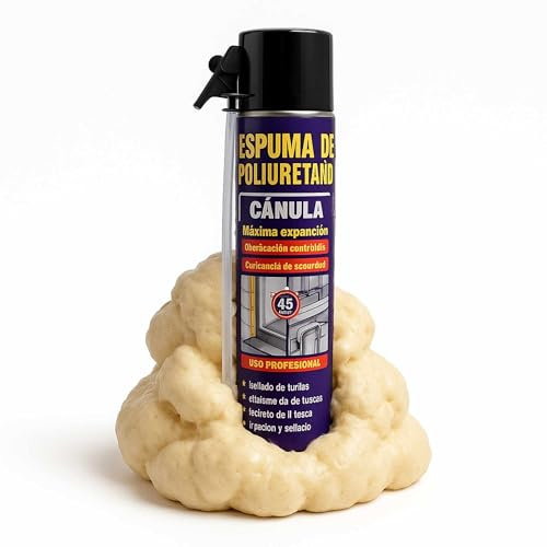 TECHZOCO Espuma de poliuretano, poliuretano con Cánula, Espuma expansible, De alta expansión, Apto para fijar, rellenar y aislar frente a ruidos, frío y corrientes de aire, Contiene 300 ml.