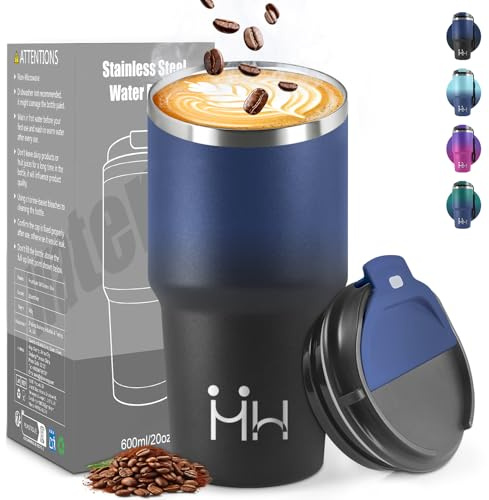 HoneyHolly Termo Cafe 600 ML, Reutilizables, Vaso Termico Cafe Antigoteo para Coche, Acero Inoxidable 304, Taza Termica Para Llevar, Termo Café Hermético para Café Frío y Caliente, Leche y Té