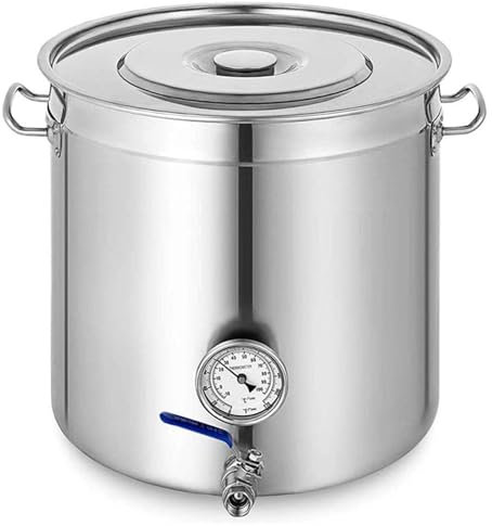 Olla de Acero Inoxidable Resistente con Grifo y Tapa - 30 x 30 cm - Utensilios de Cocina para elaboración de Cerveza casera, termómetro Incluido, Ideal para hervir y cocinar