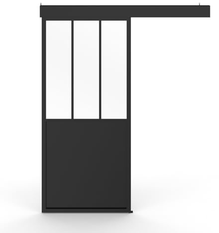 IDMarket - Kit Porte coulissante verrière Verre trempé 93 cm en métal + MDF