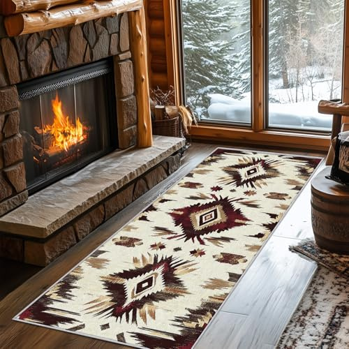 Générique Tapis Couloir Aztèque Navajo, Tapis de Couloir Bohème Amérindien 50x150, pour Cuisine, Entree Interieur, Chambre, Descente de Lit, Lavable, Antidérapant, Poil Court b610