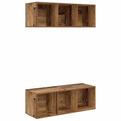 vidaXL Conjunto de Mueble de TV 2 pcs Madera Vieja 37 x 37 x 107 cm, Mueble Moderno para Sala, Armario de Almacenamiento, Soporte de Medios, diseño Compacto, Estante Vertical, Centro de entretenim