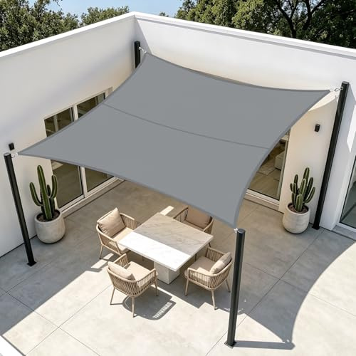 HENG FENG Voile d'ombrage Rectangulaire 3x4m, Gris | Toile Ombrage Imperméable en tissu Oxford, 95% Protection UV, cordon inclus, résistant pour Jardin, Terrasse, Extérieur