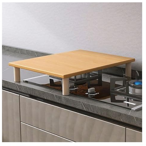 WAHHWF Solid Wood Gas Hob Cover, Single/Double Portable Stovetop, Kitchen Storage Rack with Legs for Gas Stoves & Induction Cookers(Natural,40x30x9.6cm/15.7x11.8x3.8in)