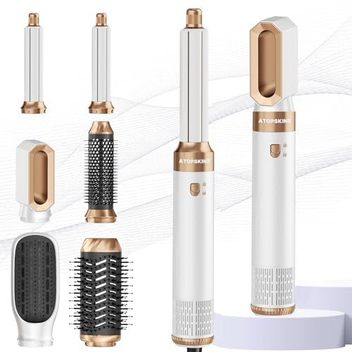 1000W Airbrush Hair Styler Atopskins 6 In 1 Air Styler avec Seche Cheveux Brosse Soufflante, Brushing Brosse Soufflante, Boucleur a Air, Magic Styler pour Donner Du Volume, Boucler
