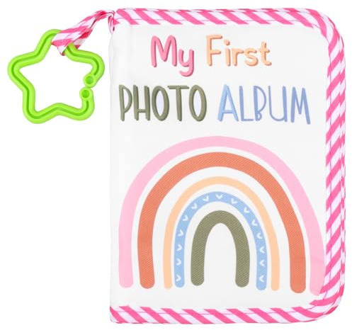 Álbum de fotos de bebé de tela, 10 x 15 cm, para fotos, libro de fotos de bebé, tela con gancho de estrella, espejo de seguridad para niños, bebés recién nacidos (color)