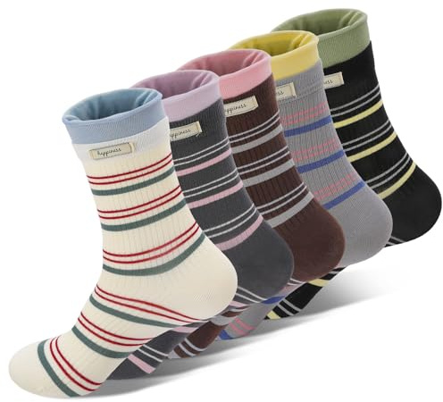 scenicamp 5 Pairs Crew Socks for Women Striped Socks Women Cute Cotton Athletic Casual Ankle Colorful Socks