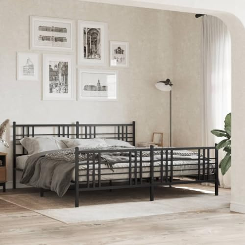 QJBSAVVA Stahl-Doppelbett 207×198×90 cm, Schwarz, mit Lattenrost, ohne Matratze, Stauraum