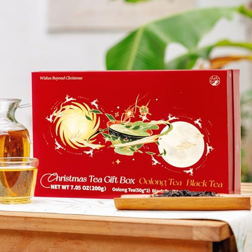 Chayan Christmas Tea Gift Set 2025-200g Loose Leaf Tea Sampler (2x50g Fresh Oolong + 2x50g Orchid Black), Elegant Advent Calendar 2025 for Adults Women - Perfect Holiday & New Year Gift