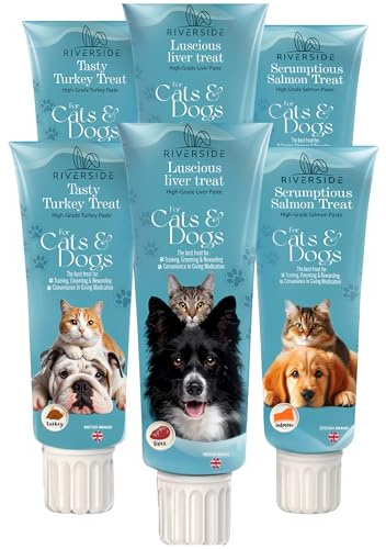 Liver Paste for Dogs & Cats - 6x90g Grain & Gluten Free Dog Pate 2 Turkey, 2 Salmon, 2 Liver - Training Aid, Treat For Licky Mats (Oil Separation Is Natural)
