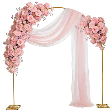 Traubogen Hochzeit 2.4 * 2.8m, Hochzeitsbogen Hintergrund Ständer mit 2 Goldene Wasserbeutel, Goldfarben Metall Ballonbogen Gestel für Hochzeit, Geburtstag, Party Dekoration, Babyparty, Fotoautomaten