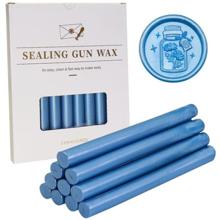 Siegelwachs Stäbe, Siegelwachs für Wachspistole 11mm, Wachssiegel Wachs Metallic, 10 Stück Siegellack Sticks für DIY Basteln Siegelstempel Briefe Umschläge Karten (Blau)