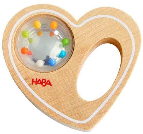 HABA Greifling Rasselherz – Holzspielzeug & Rassel für Babys ab 6 Monaten – Fördert Feinmotorik & Auge-Hand-Koordination – Ideales Geschenk zur Geburt aus Holz