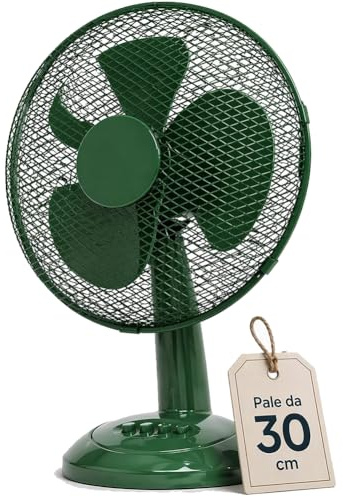 BAKAJI Ventilatore da Tavolo Diametro 30 cm con 3 Velocità Selezionabili, Funzionalità Oscillazione Automatica, Inclinazione Regolabile, Silenzioso, Ideale da Appoggio Autoportante, Verde