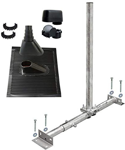 Premium X Basic X100-48F Dachsparrenhalter Satellitenschüssel Montage Set Sparrenhalter feuerverzinkt 1m Mast ALU SAT Ziegel schwarz Mastkappe