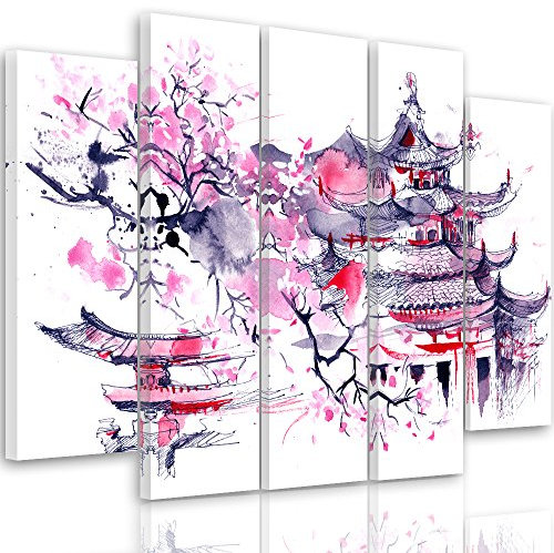 Feeby Impression Sur Toile 5 Pièces Cerisier Japonais Type B 150x100 cm Tableau Mural Image Moderne Photo Décoration Murale Artistique Photographie Design Chambre Salon Cuisine Abstraction Violet