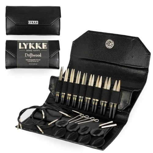 Lykke Geschenk Set - 3,5 Rundstricknadel zum Wechseln in 9 Größen von 3,25mm bis 6,5mm (Schwarz)