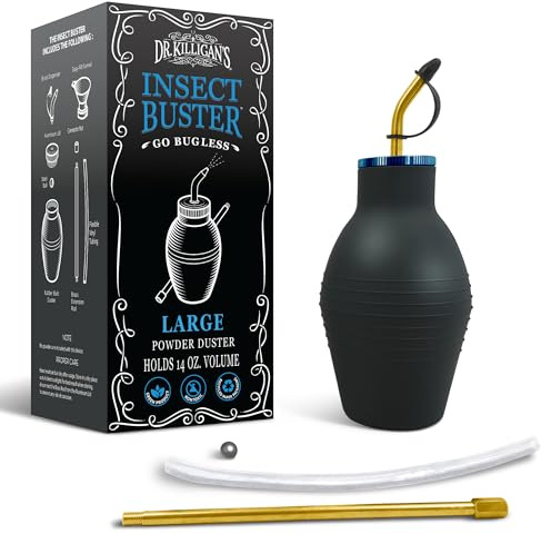 Dr. Killigan's The Insect Buster – glödlampsdammvippa, sprejare, applikator, dispenser för kiselgur och andra pulver – ett giftfritt, naturligt och säkert verktyg – stort (4 oz)