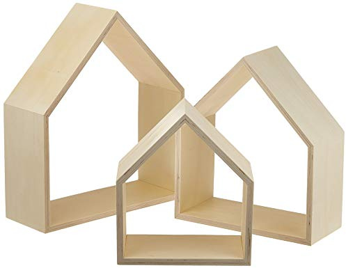 Glorex 6 1320 305 - Design Rahmen aus Holz in Häuser Form, 3 Stück in 3 verschiedenen Größen, ca. 26 x 30 x 10 cm, 25 x 25 x 10 cm und 17,5 x 20 x 10 cm