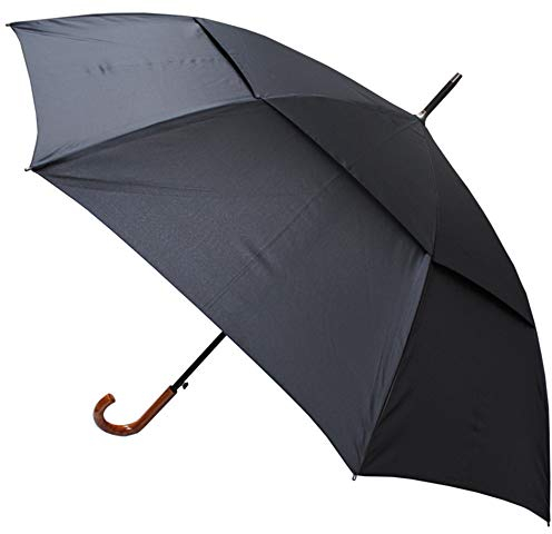 COLLAR AND CUFFS LONDON 60MPH Windproof Umbrella Vented - Strong Umbrella Large XL - Best for Vented Double Canopy - Auto Open - Wood Effect Hook Handle - Rainproof Designer Big Golf - Black