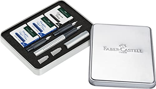 FABER-CASTELL 201629 - Grip 2011 Kalligrafie Set, silber, mit Tintenpartornen in den Farben schwarz, pink und königsblau