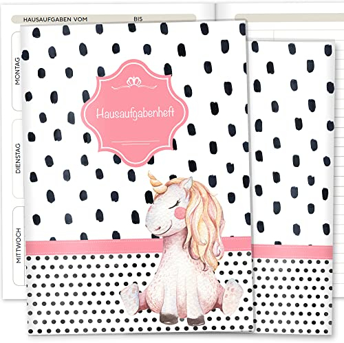OLGS Hausaufgabenheft Hülle Creative Royal inkl. Heft Schulheft Schutzhülle Umschlag Geschenkidee Einschulung Grundschule (ohne Personalisierung, Einhorn)