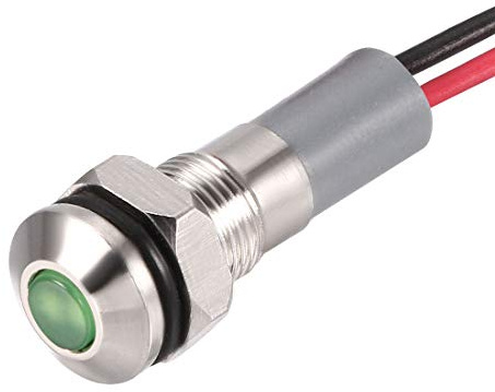 uxcell Signal Indicator Lights AC/DC 12V-24V 6mm Panel Mount Green LED Waterproof Metal Shell 5Pcs Lamp for Industrial Electrical Car Motorcycles Boat