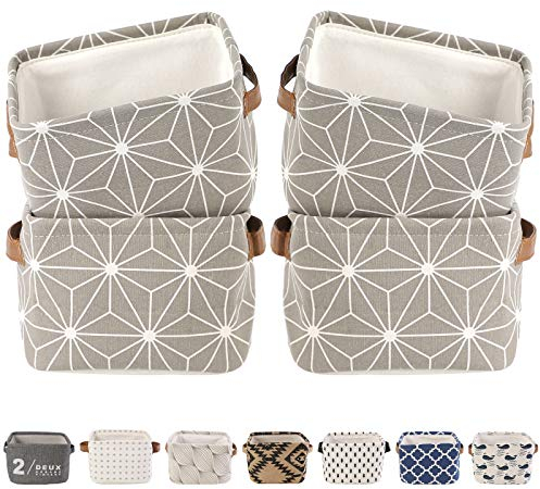 LessMo 4 Stück Stoff Aufbewahrungskorb, Organizer mit Griffen,Faltbare Wasserdicht, 100% Leinen & Baumwollgewebe Aufbewahrungsbehälter Ablagekörbe Anzug für Desktop-Speicher und Haushalts Organizer