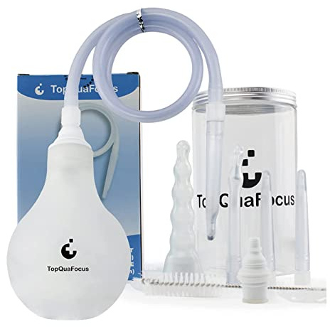TopQuaFocus Enema Bulb Kits for Women and Men, Intimate Female Shower, Anal Douche Bulb with 5 Replaceable Nozzles & 28 Silicone Tube, BPA & Phthalates Free, Clear