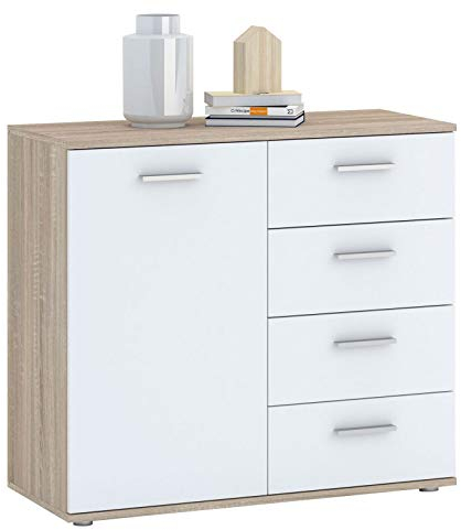 CARO-Möbel Kommode Sideboard Schrank Chicago in Sonoma Eiche/weiß, mit Tür und 4 Schubladen Highboard