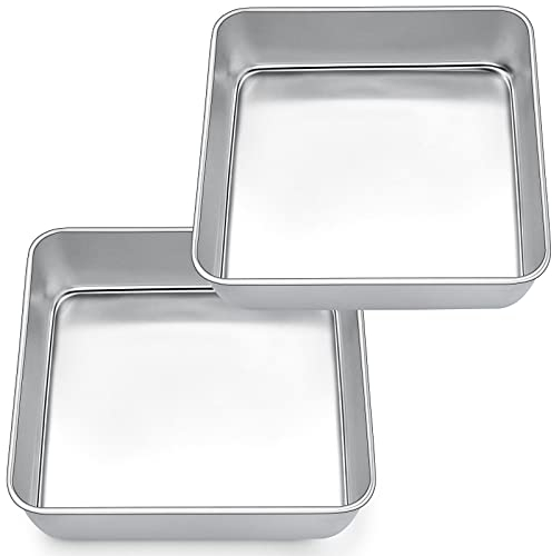 Joyfair Juego de 2 moldes cuadrados para tartas de acero inoxidable, 21 x 21 x 5 cm, ideal para pasteles/brownie/lasaña, saludables y no tóxicos, aptos para lavavajillas